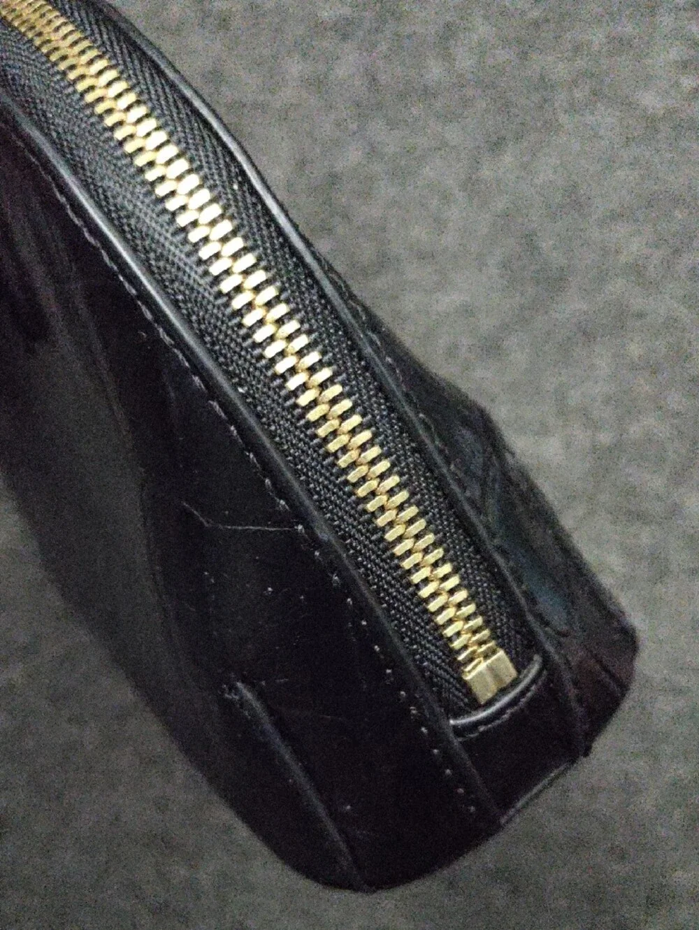 & Other Stories Black Croc-Embossed Dome Cosmetic Pouch with Gold Zipper Tags